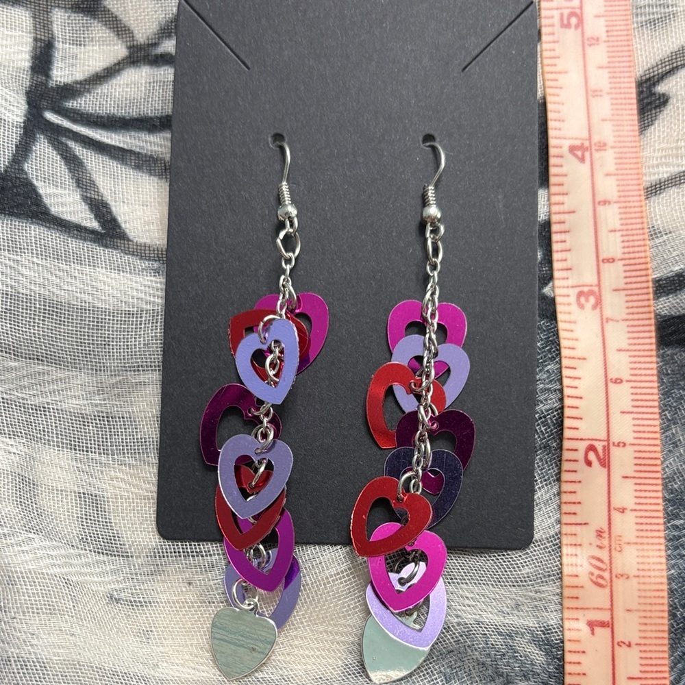 🖤Chic Heart Cascade Earrings in Red and Purple🖤
